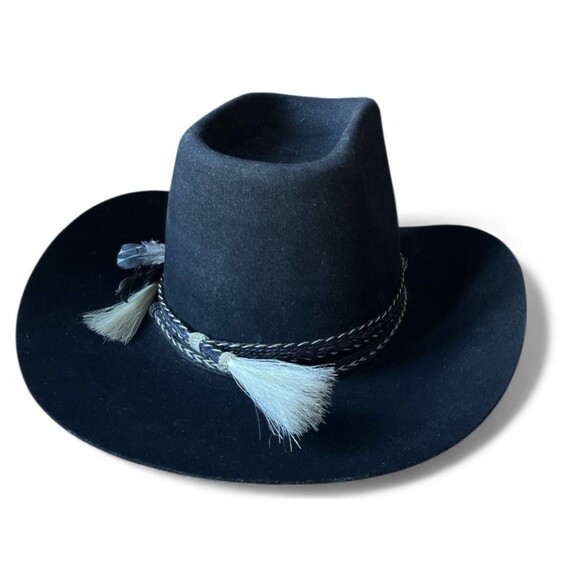 Custom Made Bee Hats Deluxe Western Dynafelt Woven Band Feather Size 7-1/2 READ - Picture 5 of 10